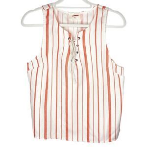 Everly Tie Front Cream Red Striped Tank Top Shirt Medium